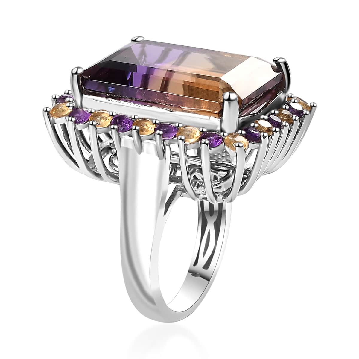 AAA Anahi Ametrine, Multi Gemstone Ring in Platinum Over Sterling Silver (Size 6.0) 25.00 ctw image number 3