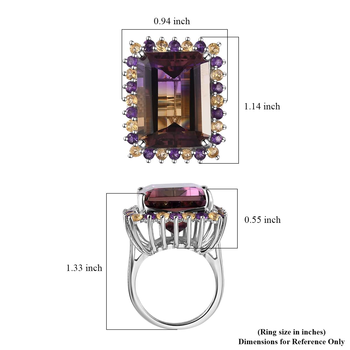 AAA Anahi Ametrine, Multi Gemstone Ring in Platinum Over Sterling Silver (Size 6.0) 25.00 ctw image number 5