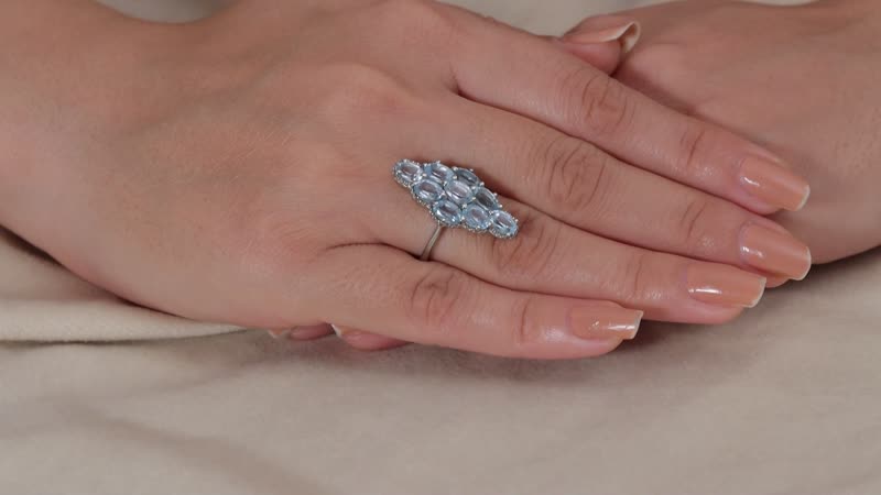 Sky Blue Topaz Elongated Ring in Stainless Steel (Size 11.0) 5.20 ctw
