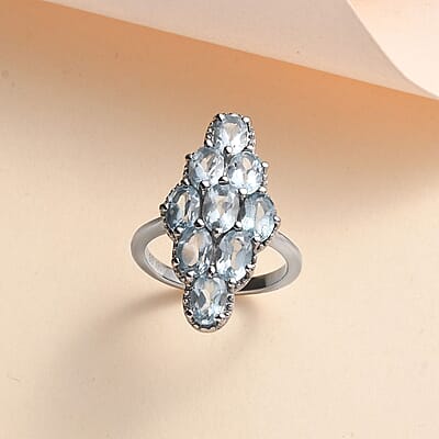 Sky Blue Topaz Elongated Ring in Stainless Steel (Size 10.0) 5.20 ctw