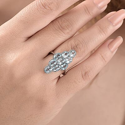 Sky Blue Topaz Elongated Ring in Stainless Steel (Size 10.0) 5.20 ctw