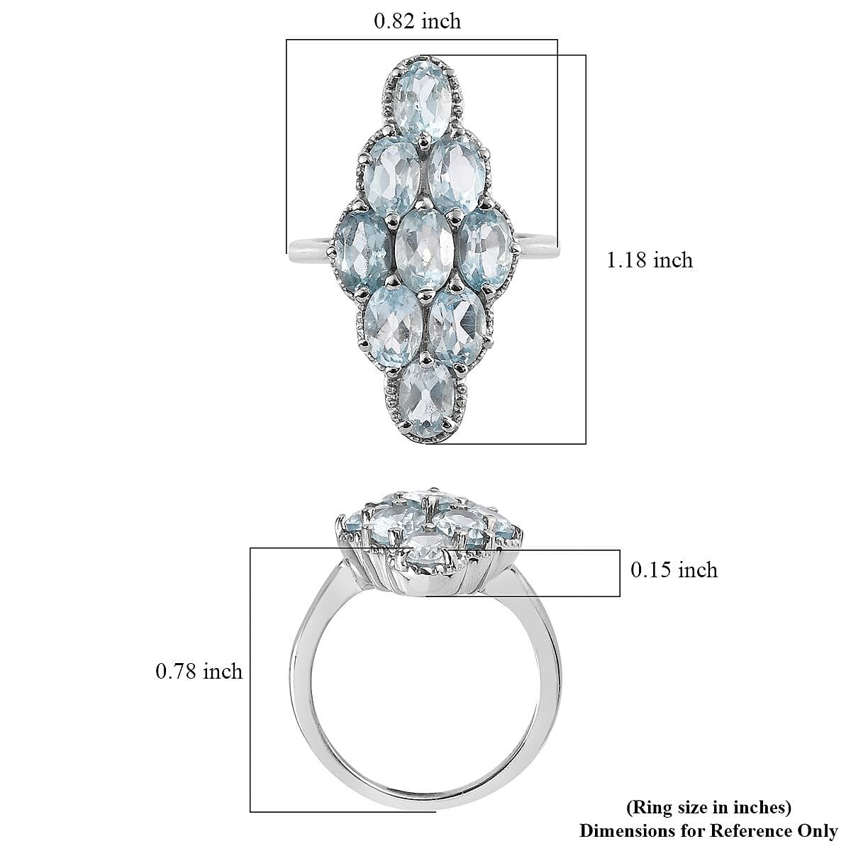 Sky Blue Topaz Elongated Ring in Stainless Steel (Size 10.0) 5.20 ctw