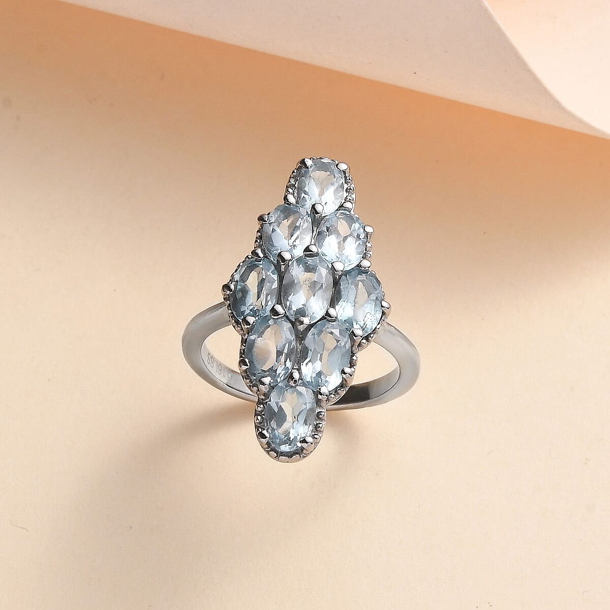 Sky Blue Topaz Elongated Ring in Stainless Steel (Size 5.0) 5.20 ctw image number 1