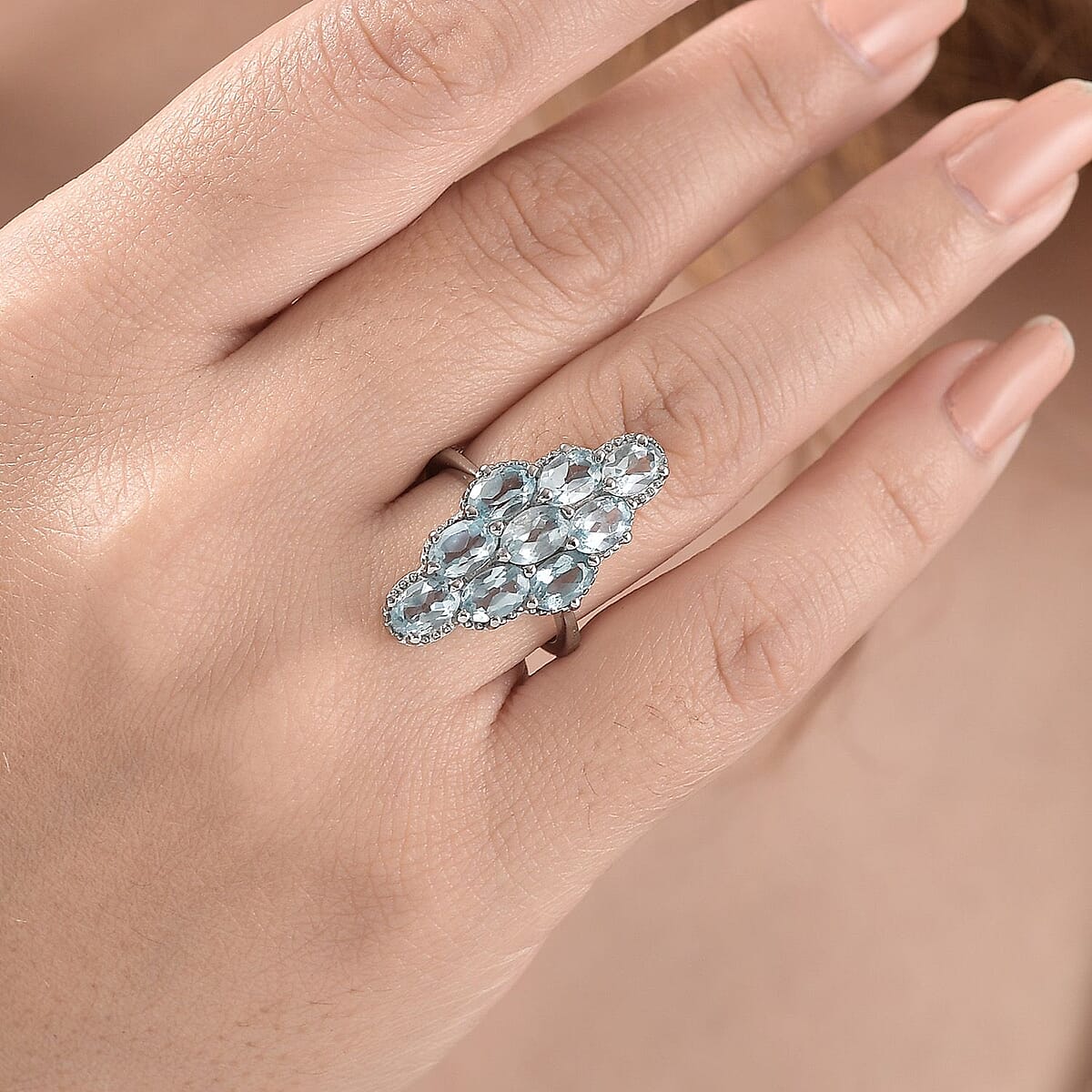 Sky Blue Topaz Elongated Ring in Stainless Steel (Size 5.0) 5.20 ctw image number 2