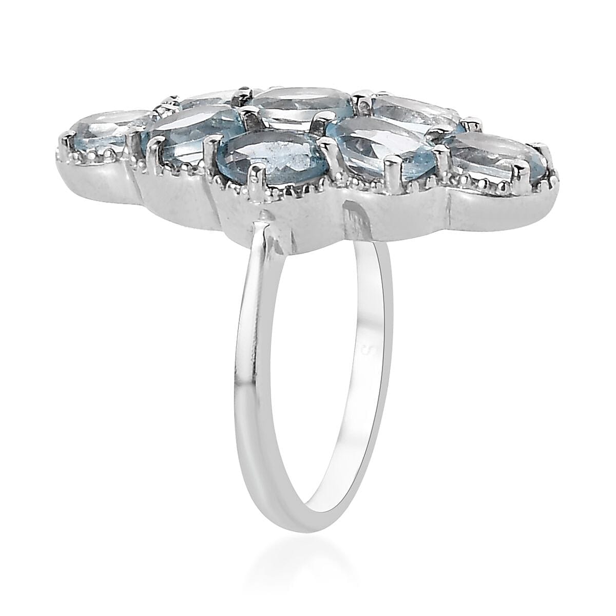 Sky Blue Topaz Elongated Ring in Stainless Steel (Size 5.0) 5.20 ctw image number 3