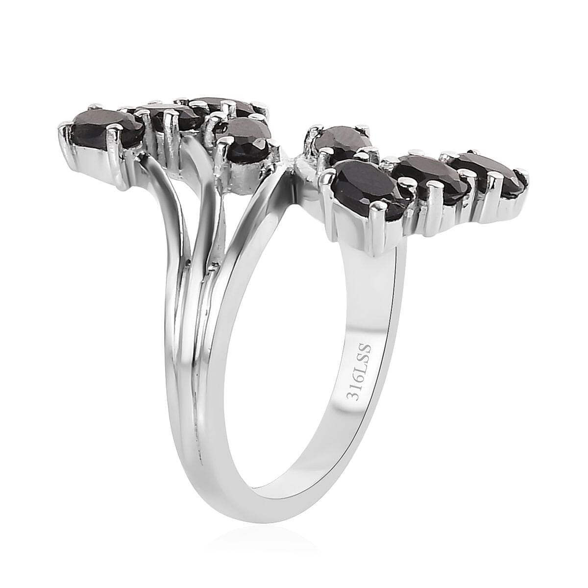 Thai Black Spinel Bypass Ring in Stainless Steel (Size 10.0) 2.50 ctw image number 3