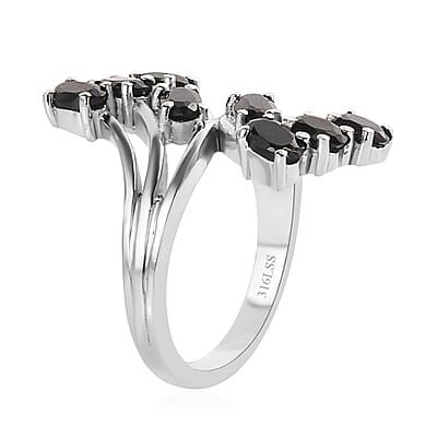 Thai Black Spinel Bypass Ring in Stainless Steel (Size 10.0) 2.50 ctw