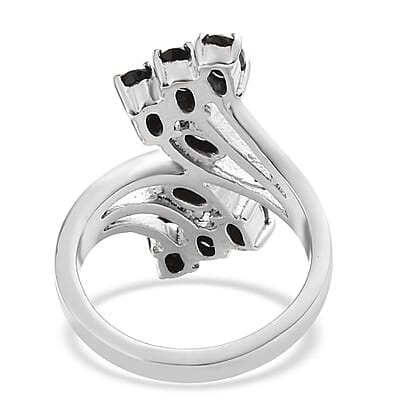 Thai Black Spinel Bypass Ring in Stainless Steel (Size 10.0) 2.50 ctw