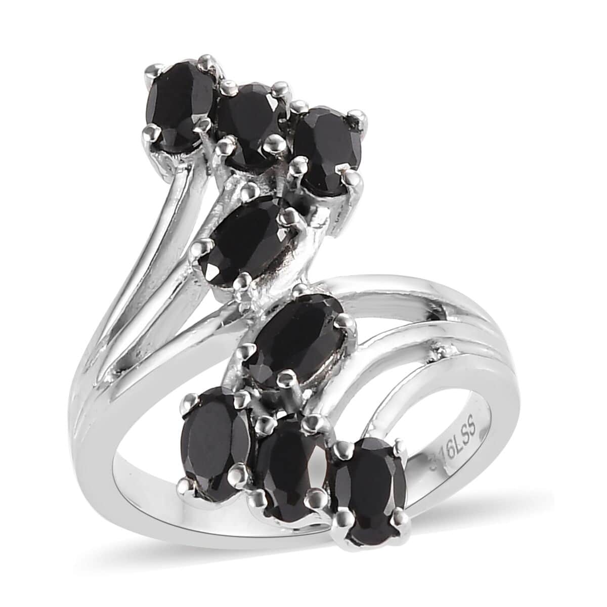 Thai Black Spinel Bypass Ring in Stainless Steel (Size 5.0) 2.50 ctw image number 0