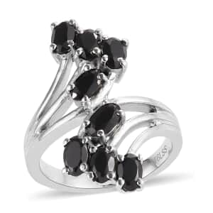 Thai Black Spinel Bypass Ring in Stainless Steel (Size 5.0) 2.50 ctw