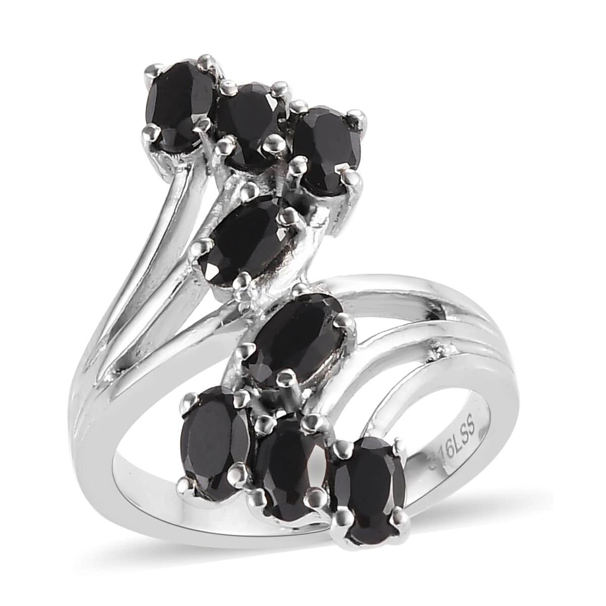 Thai Black Spinel Bypass Ring in Stainless Steel (Size 6.0) 2.50 ctw image number 0