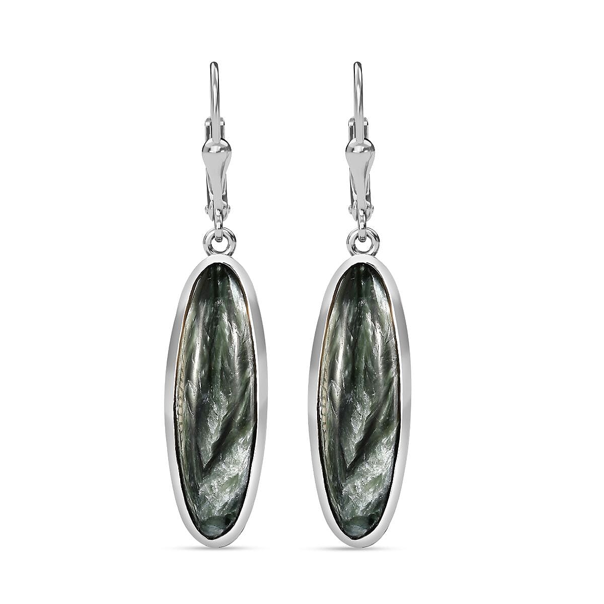 Siberian Seraphinite Lever Back 9.30 ctw Earrings in Platinum Over Sterling Silver