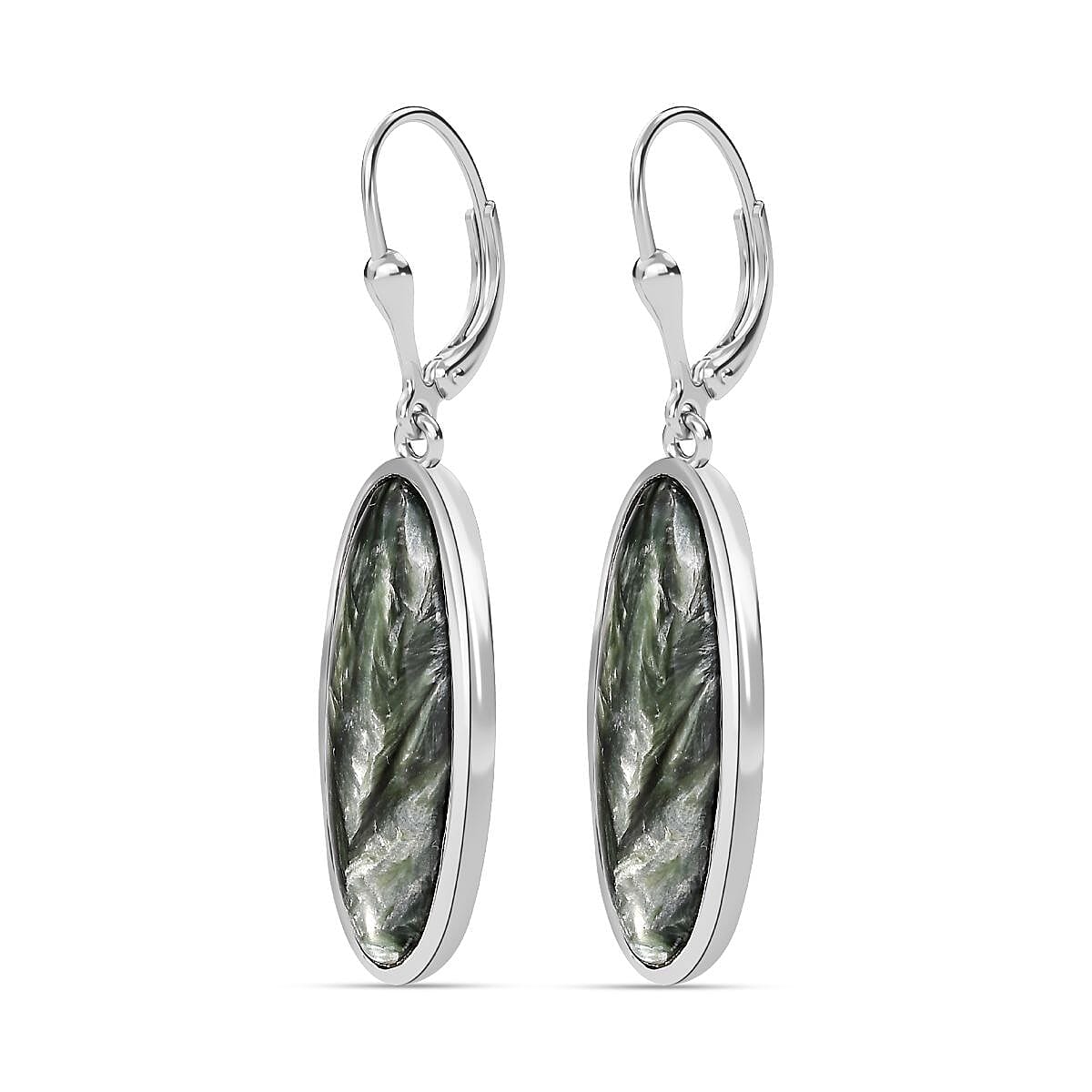 Siberian Seraphinite Lever Back 9.30 ctw Earrings in Platinum Over Sterling Silver