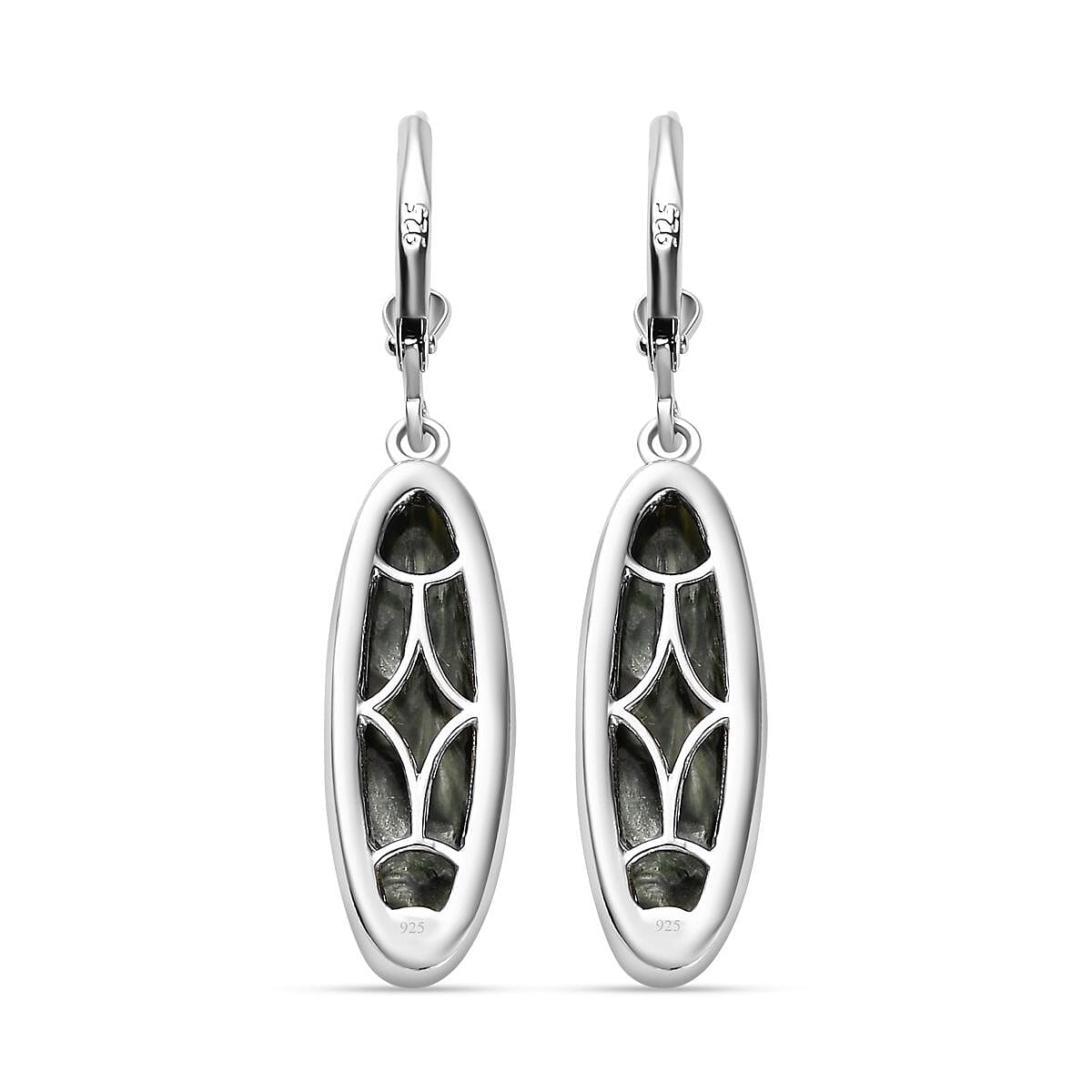 Siberian Seraphinite Lever Back 9.30 ctw Earrings in Platinum Over Sterling Silver