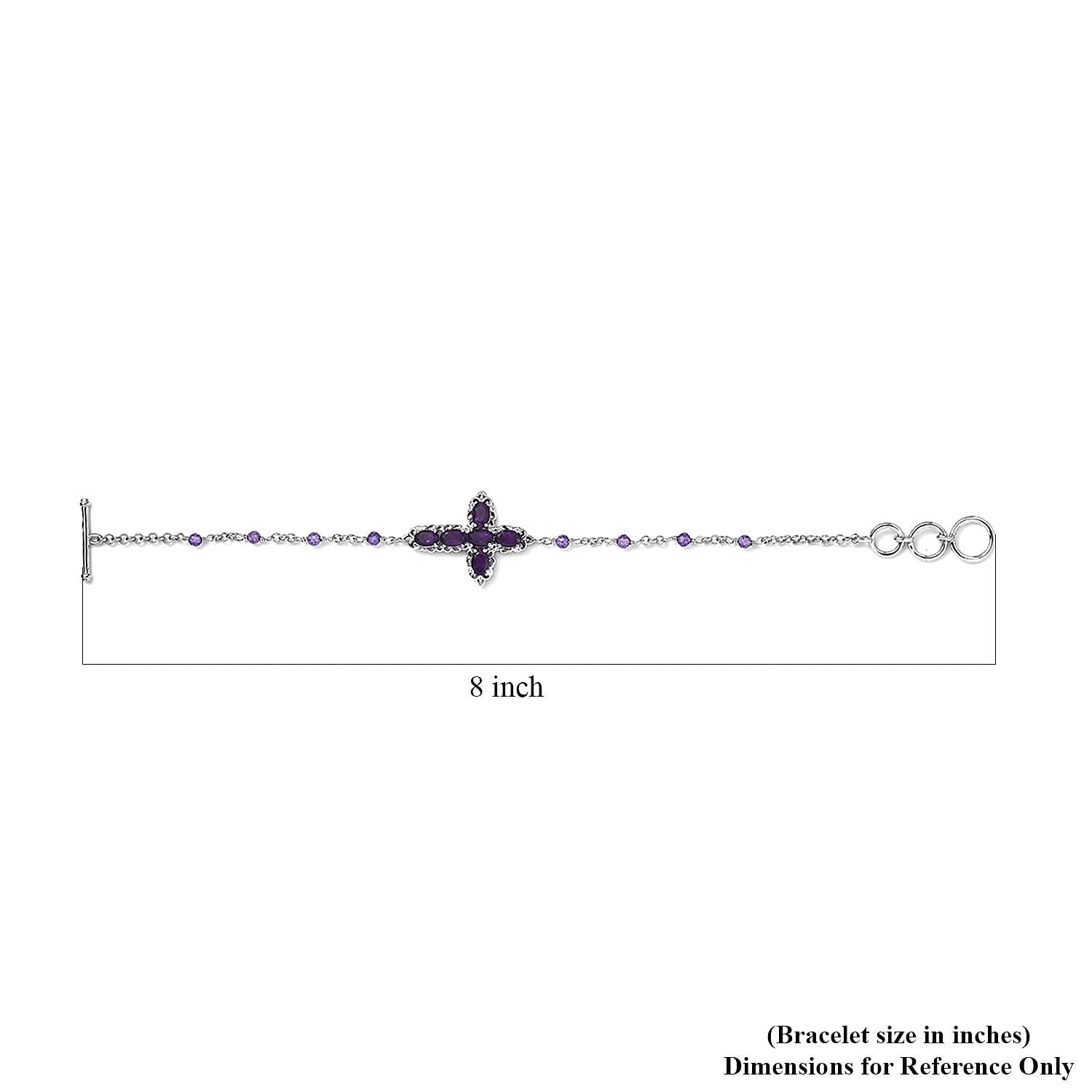 Karis African Amethyst Cross Bracelet in Platinum Bond (6.50-8.00In) 4.40 ctw