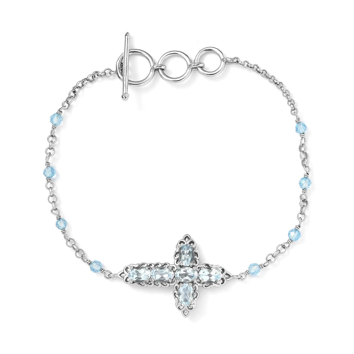 Karis Sky Blue Topaz Cross Bracelet in Platinum Bond (6.50-8.00In) 5.75 ctw image number 0