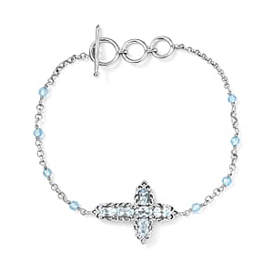 Karis Sky Blue Topaz Cross Bracelet in Platinum Bond (6.50-8.00In) 5.75 ctw