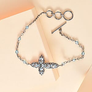 Karis Sky Blue Topaz Cross Bracelet in Platinum Bond (6.50-8.00In) 5.75 ctw