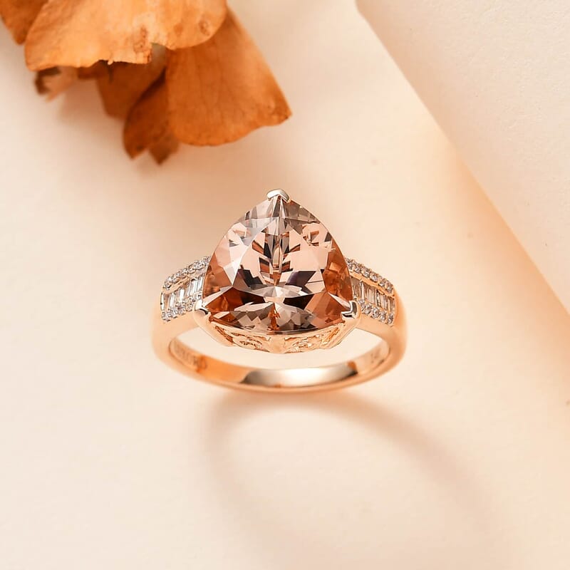 Luxoro 14K Rose Gold AAA Morganite and I2-I3  Natural Pink and White Diamond Ring (Size 7.0) 4.75 Grams 5.40 ctw