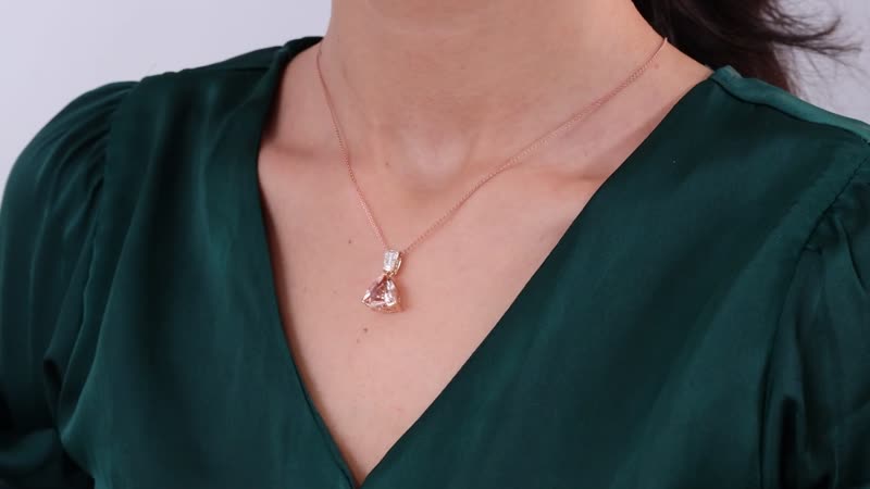 Luxoro 14K Rose Gold AAA Marropino Morganite, I2-I3 Natural Pink and White Diamond Pendant 5.10 ctw
