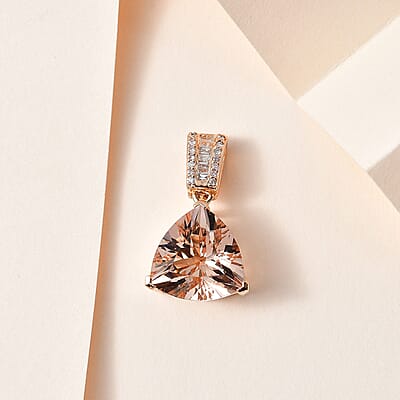 Luxoro 14K Rose Gold AAA Marropino Morganite, I2-I3 Natural Pink and White Diamond Pendant 5.10 ctw
