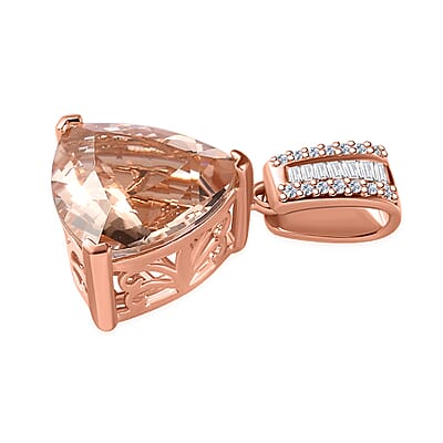 Luxoro 14K Rose Gold AAA Marropino Morganite, I2-I3 Natural Pink and White Diamond Pendant 5.10 ctw