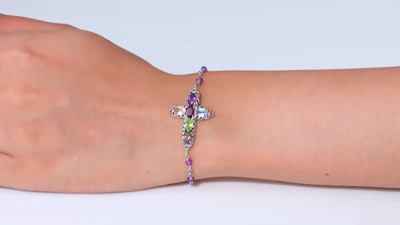 Karis Multi Gemstone Cross Bracelet in Platinum Bond (6.50-8.00In) 4.50 ctw