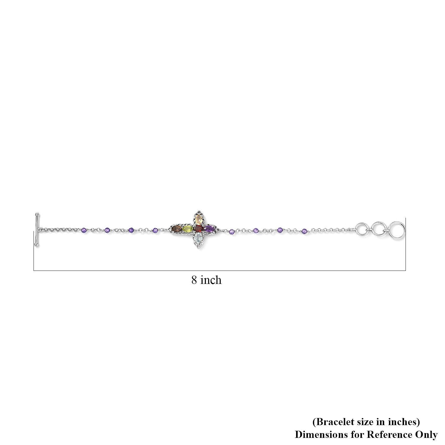EverTrue Multi Gemstone Cross Bracelet in Platinum Bond (6.50-8.00In) 4.50 ctw