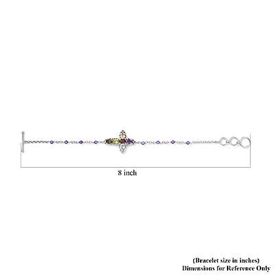 EverTrue Multi Gemstone Cross Bracelet in Platinum Bond (6.50-8.00In) 4.50 ctw
