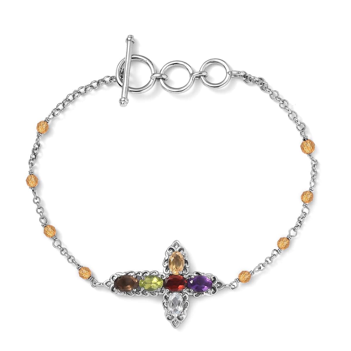 Karis Multi Gemstone Cross Bracelet in Platinum Bond (6.50-8.00In) 4.80 ctw image number 0