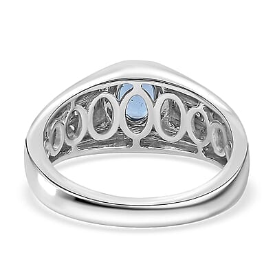 Luxoro 10K White Gold Premium Santa Maria Aquamarine and G-H I2 Diamond Men's Ring (Size 10.0) 0.65 ctw