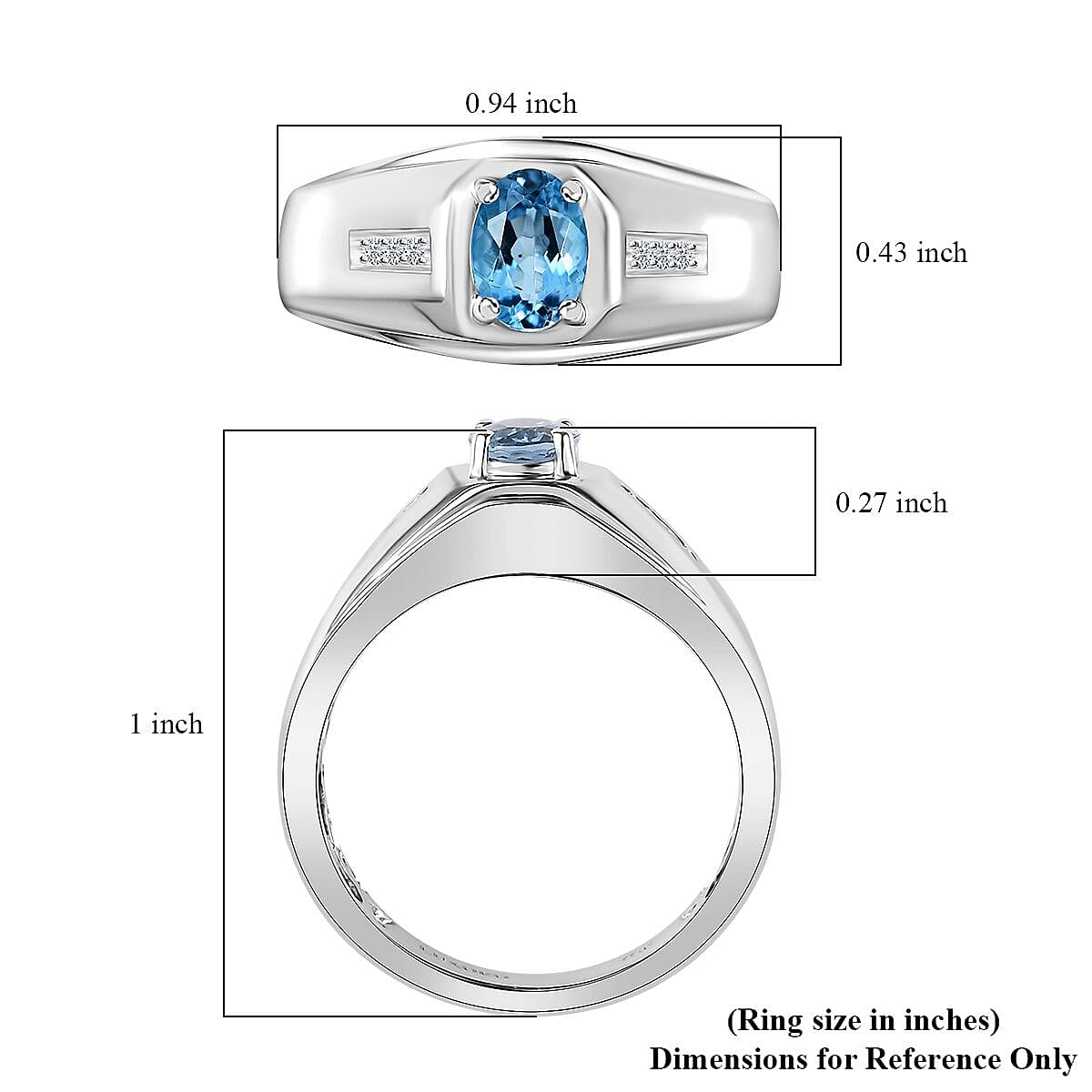 Luxoro 10K White Gold Premium Santa Maria Aquamarine and G-H I2 Diamond Men's Ring (Size 10.0) 0.65 ctw