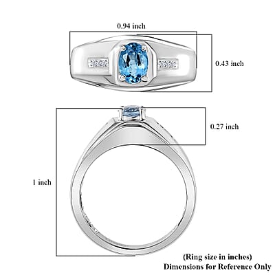 Luxoro 10K White Gold Premium Santa Maria Aquamarine and G-H I2 Diamond Men's Ring (Size 10.0) 0.65 ctw