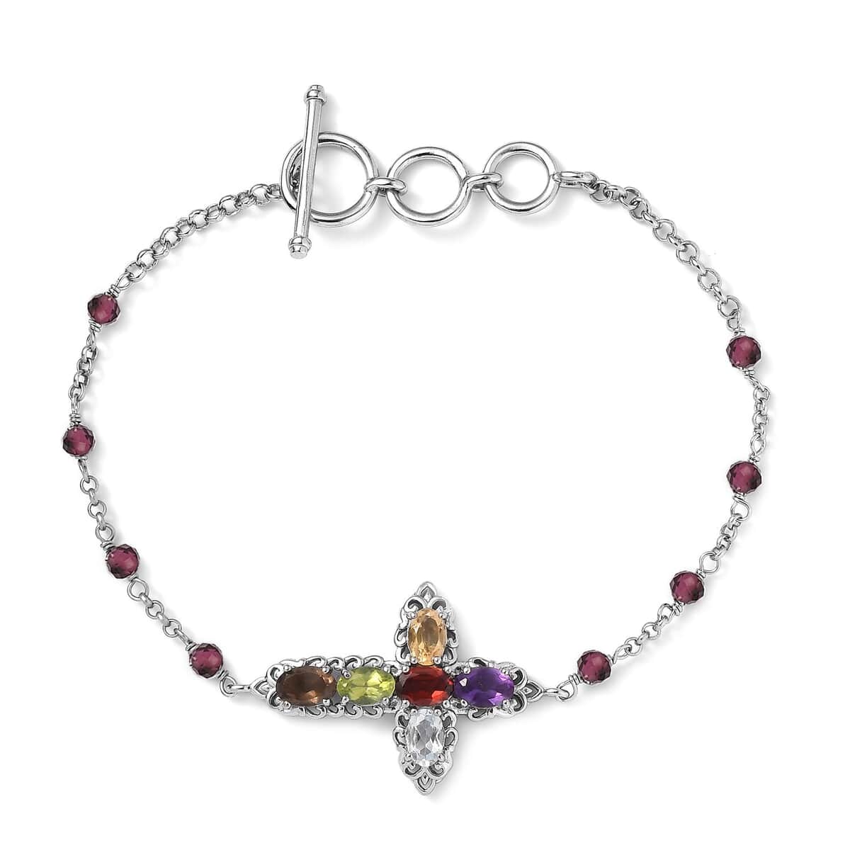 Karis Multi Gemstone Cross Bracelet in Platinum Bond (6.50-8.00In) 5.80 ctw image number 0