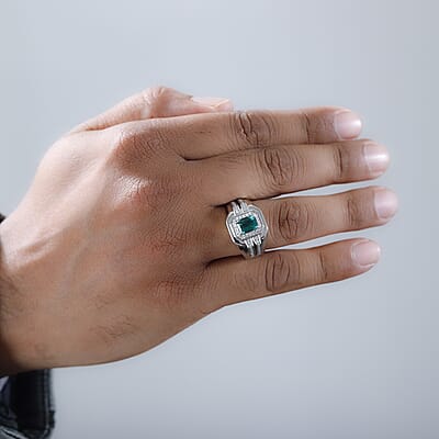 Rhapsody 950 Platinum AAAA Kagem Zambian Emerald and E-F VS2 Diamond Men's Ring (Size 10.0) 14.50 Grams 2.00 ctw