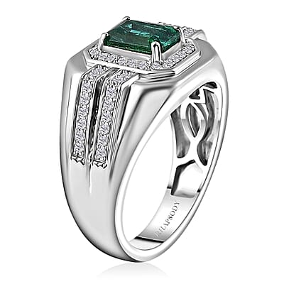 Rhapsody 950 Platinum AAAA Kagem Zambian Emerald and E-F VS2 Diamond Men's Ring (Size 10.0) 14.50 Grams 2.00 ctw