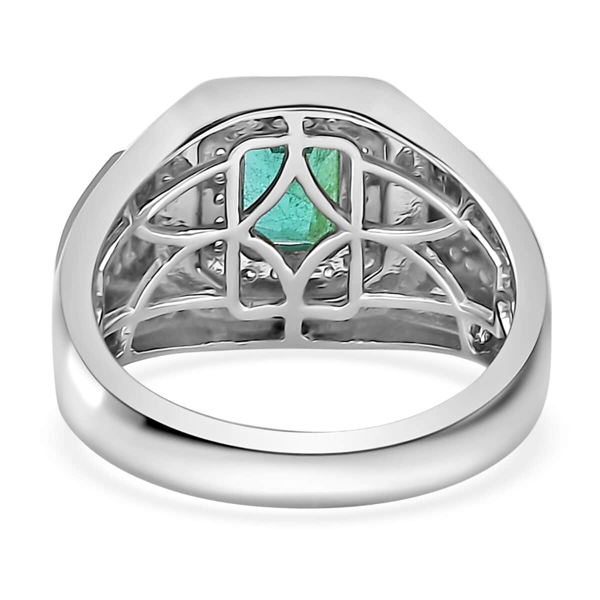 Rhapsody 950 Platinum AAAA Kagem Zambian Emerald and E-F VS2 Diamond Men's Ring (Size 10.0) 14.50 Grams 2.00 ctw image number 5