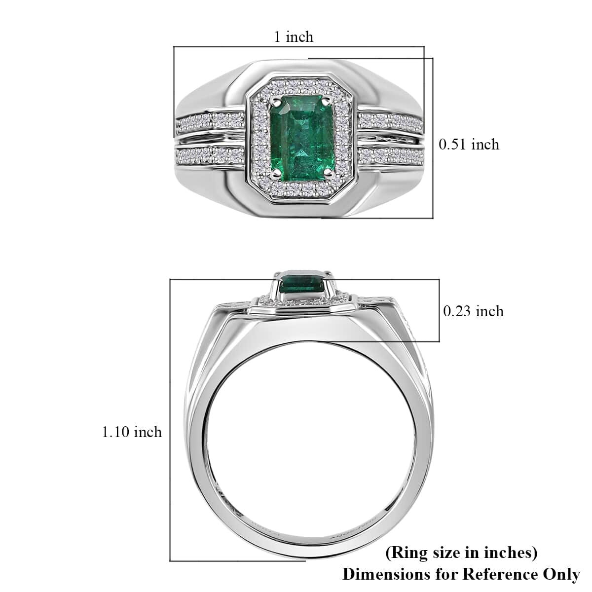 Rhapsody 950 Platinum AAAA Kagem Zambian Emerald and E-F VS2 Diamond Men's Ring (Size 10.0) 14.50 Grams 2.00 ctw image number 6