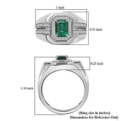 Rhapsody 950 Platinum AAAA Kagem Zambian Emerald and E-F VS2 Diamond Men's Ring (Size 10.0) 14.50 Grams 2.00 ctw