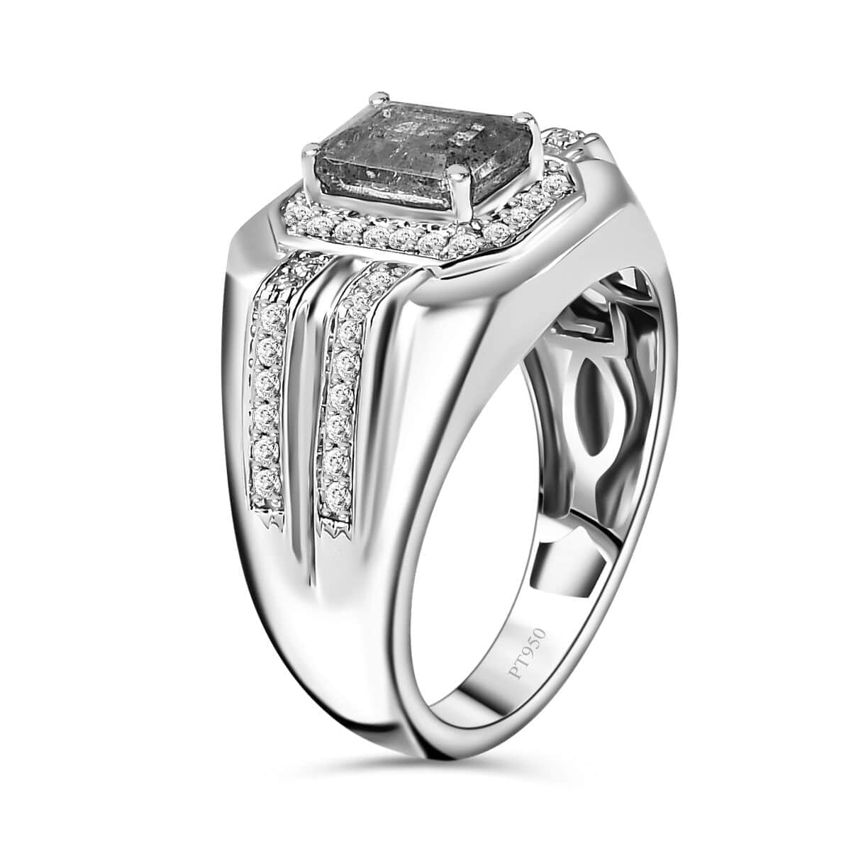 Rhapsody 950 Platinum AAAA Kagem Zambian Emerald and E-F VS Diamond Men's Ring (Size 9.0) 14.50 Grams 2.00 ctw image number 3