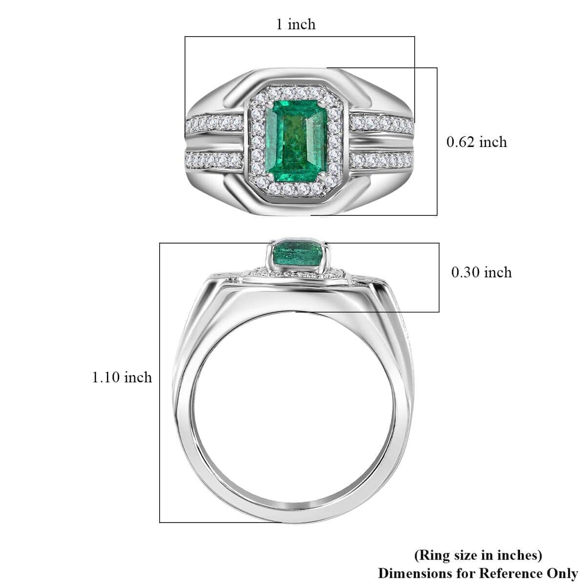 Rhapsody 950 Platinum AAAA Kagem Zambian Emerald and E-F VS Diamond Men's Ring (Size 9.0) 14.50 Grams 2.00 ctw image number 5