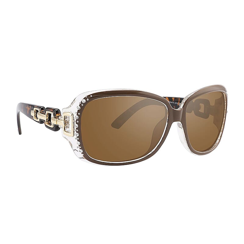 SolarX UV400 Polarized PC Women's Fashion Sunglasses with Rhinestones -Brown