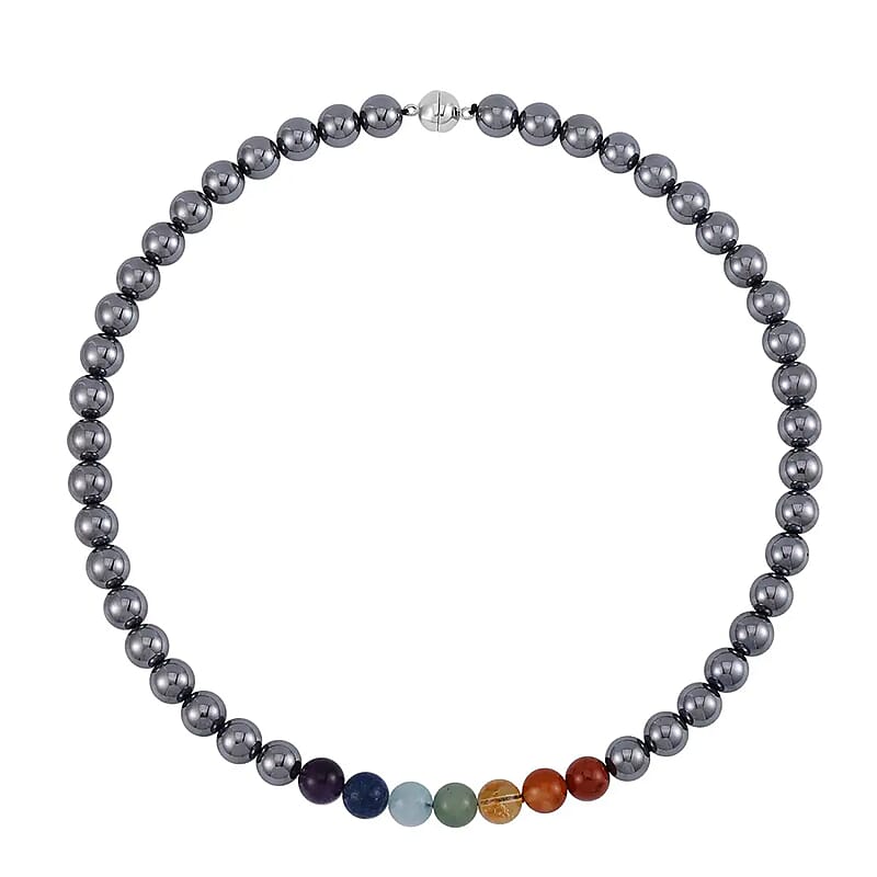 Seven Chakra Terahertz 350.00 ctw Beaded Necklace 20 Inches in Rhodium Over Sterling Silver