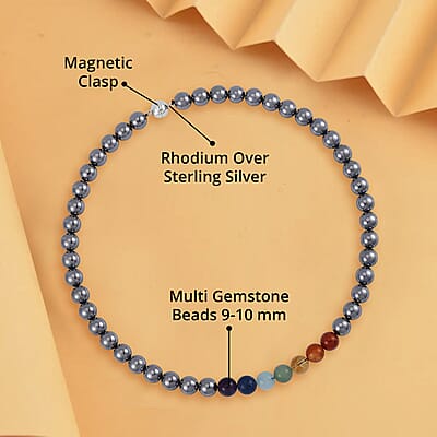 Seven Chakra Terahertz 350.00 ctw Beaded Necklace 20 Inches in Rhodium Over Sterling Silver