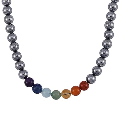 Seven Chakra Terahertz 350.00 ctw Beaded Necklace 20 Inches in Rhodium Over Sterling Silver