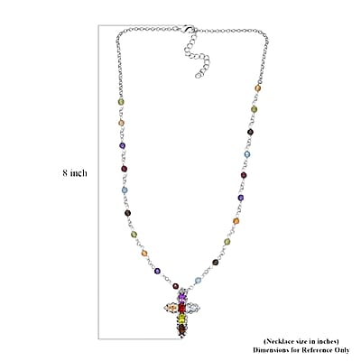 Karis Multi Gemstone Cross Necklace 18-20 Inches in Platinum Bond 8.25 ctw