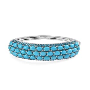 Premium Sleeping Beauty Turquois and Malgache Neon Apatite Bangle Bracelet in Platinum Over Sterling Silver (6.50 In) 13.30 ctw