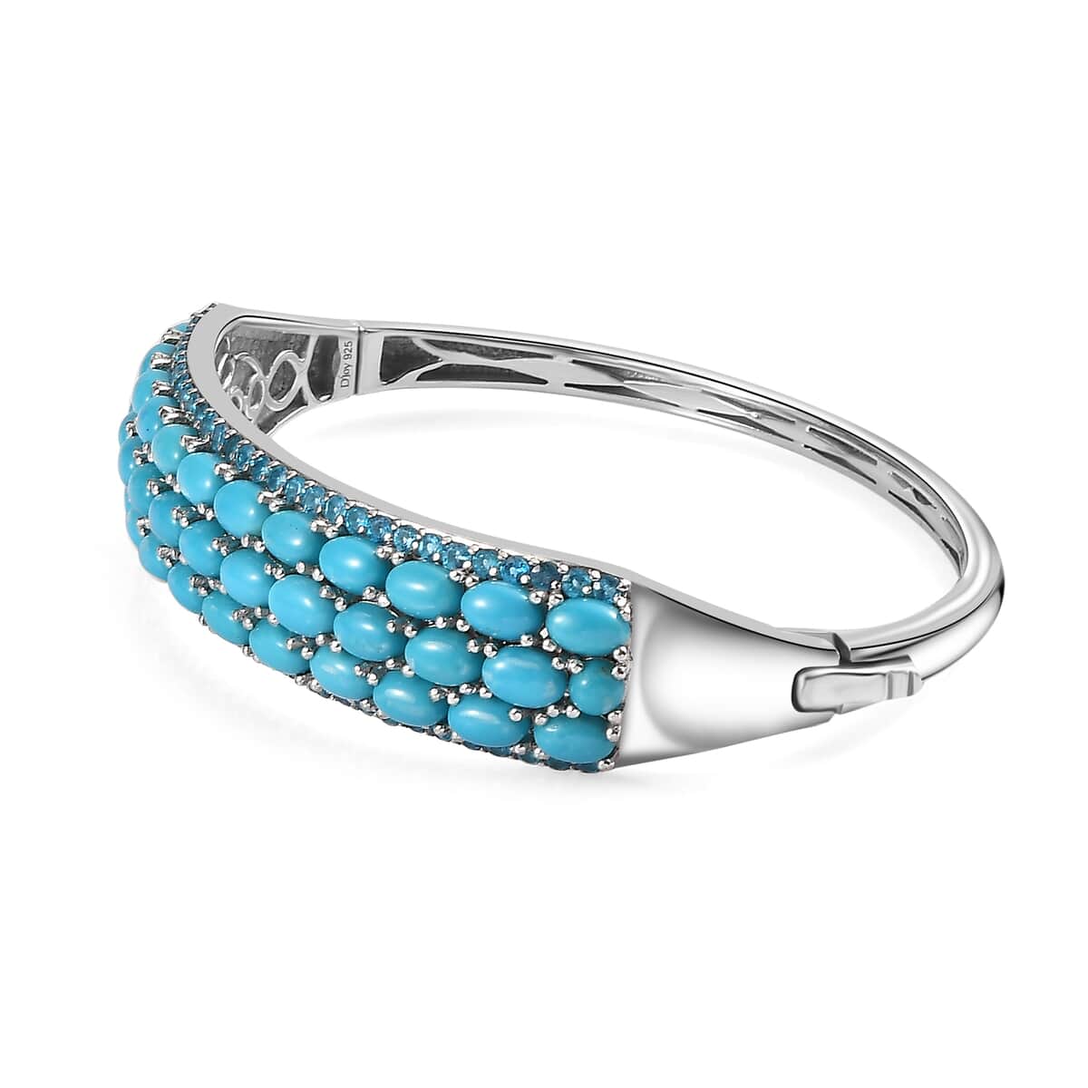 Premium Sleeping Beauty Turquois and Malgache Neon Apatite Bangle Bracelet in Platinum Over Sterling Silver (6.50 In) 13.30 ctw image number 3