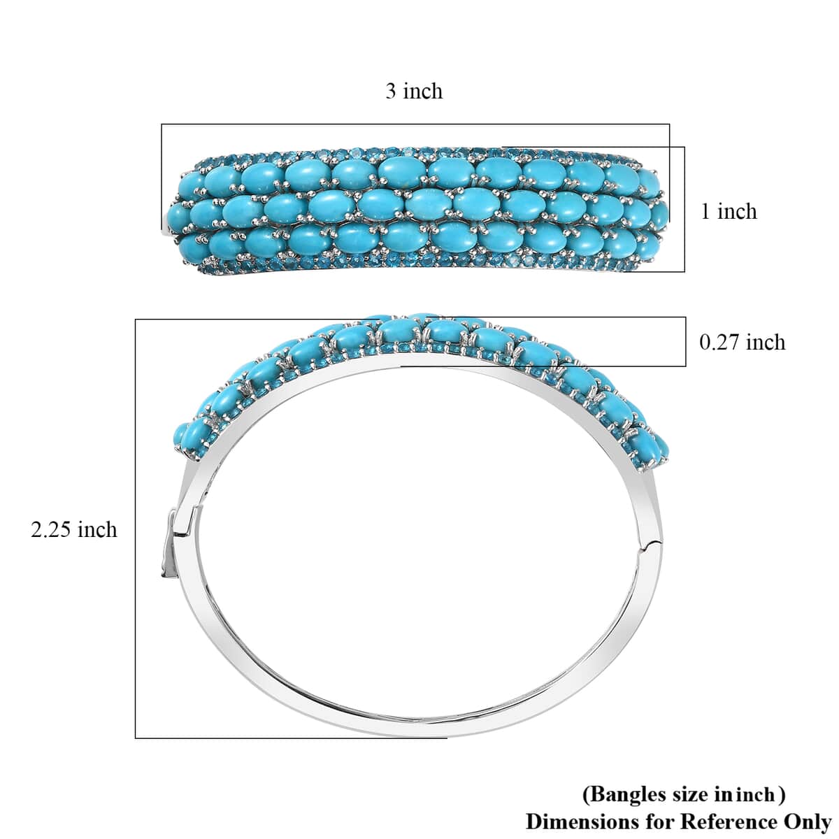 Premium Sleeping Beauty Turquois and Malgache Neon Apatite Bangle Bracelet in Platinum Over Sterling Silver (6.50 In) 13.30 ctw image number 5