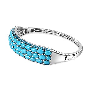 Premium Sleeping Beauty Turquoise and Malgache Neon Apatite Bangle Bracelet in Platinum Over Sterling Silver (7.25 In) 13.30 ctw